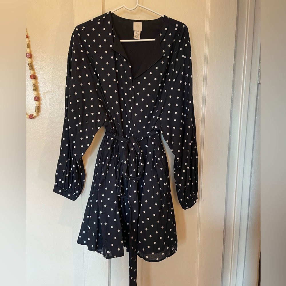 H&M navy blue polka dot peasant/skater dress - Picture 4 of 7
